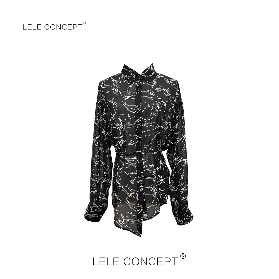 LELE CONCEPT 丨时尚大气小众设计款抽象线条系带衬衫S1033