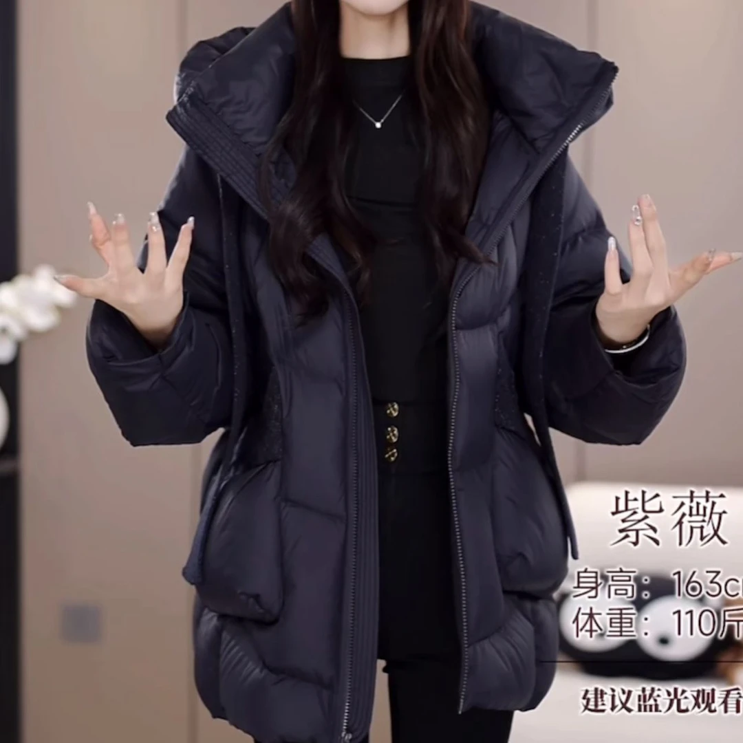 中长款羽绒服女2025新款冬装时尚加厚哑光免洗保暖白鸭绒翻领外套