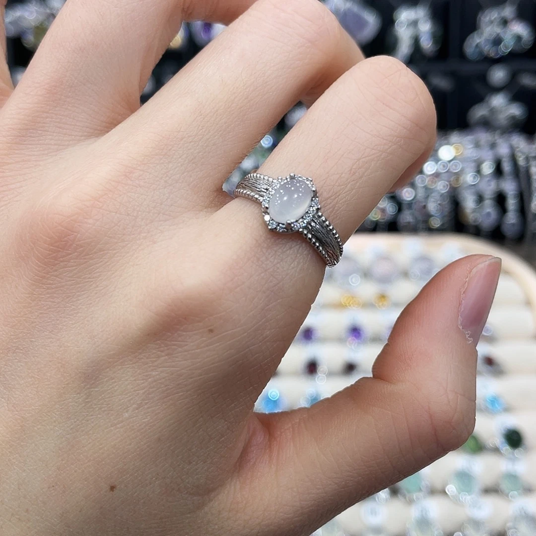 蛇纹石玉银S925镶嵌戒指戒指