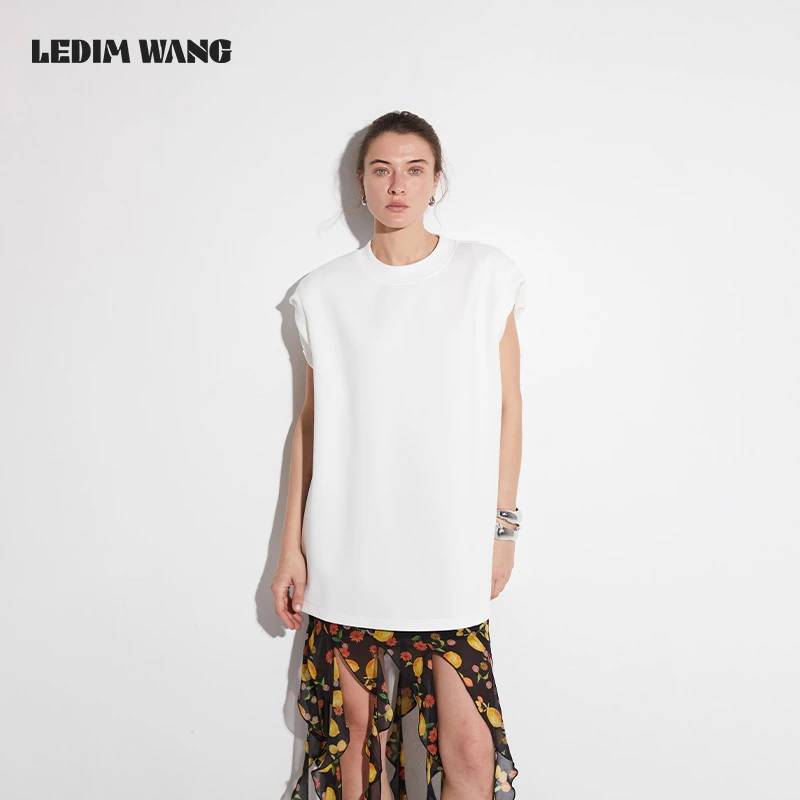 1LEDIM WANG【白标系列】扭结无袖圆领T恤女夏2025新款黑色白色上衣