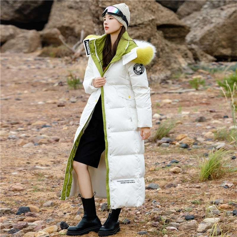 逐雅超长款羽绒女爆款过膝百搭加厚东北极寒狐狸毛领防护外套