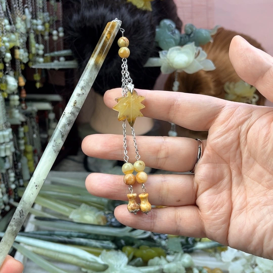 蛇纹石玉发饰未镶嵌长度18.5厘米左右