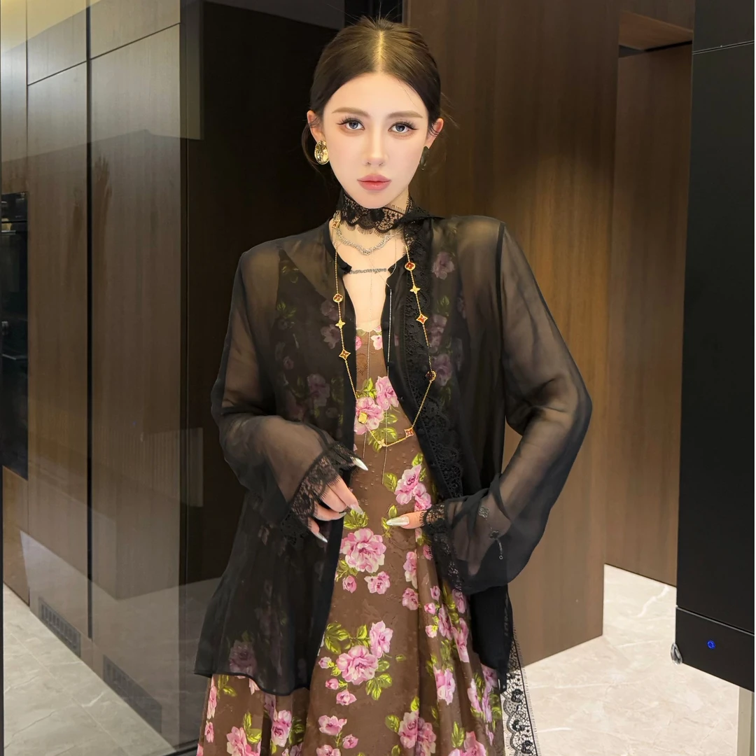 G. yantong/郭彦彤小众蕾丝拼接网纱开衫女防晒薄款显瘦百搭KSL5