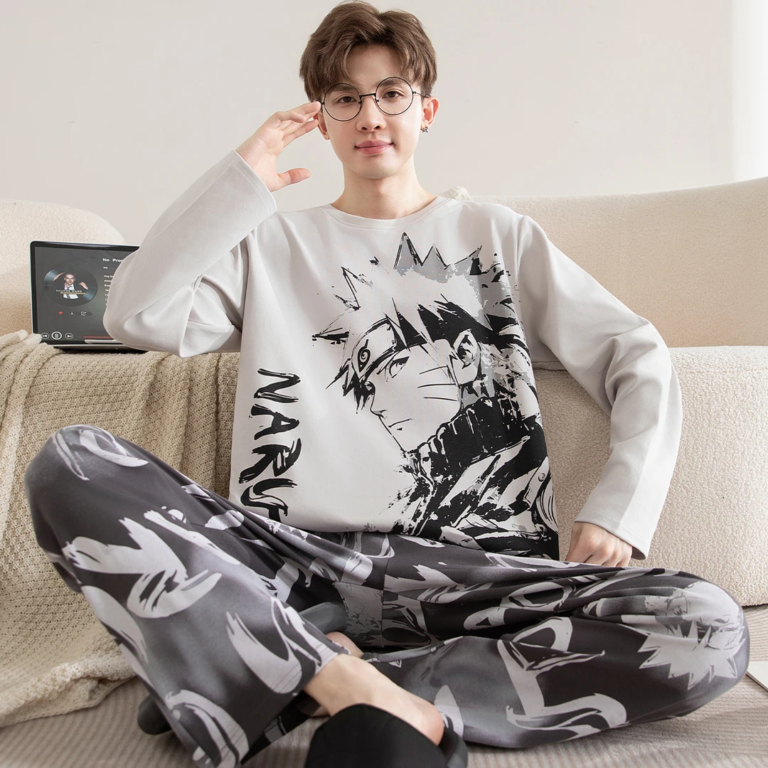 秋季男款睡衣纯棉长袖男士大码青少年秋冬学生可爱宽松家居服套装