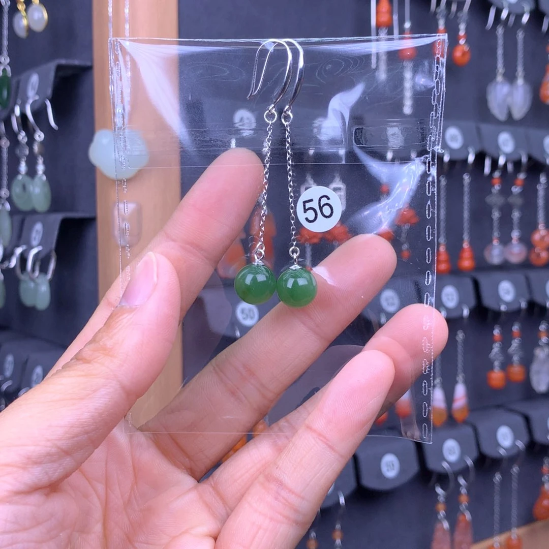 和田玉耳饰银S925镶嵌晓*