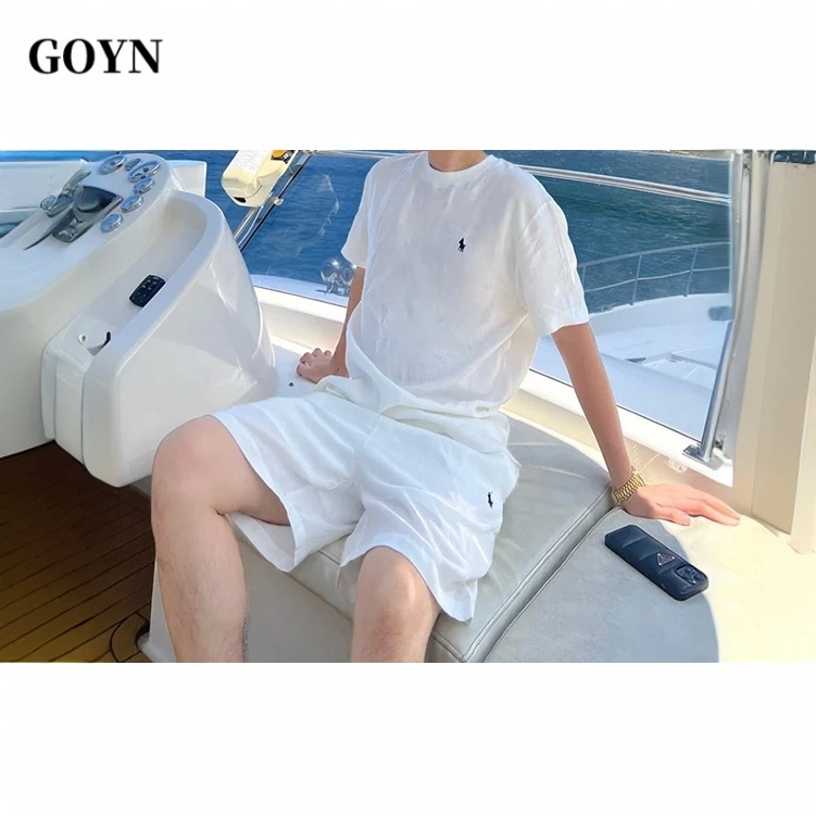 GOYN夏季老钱风轻奢男款刺绣高级感宽松短袖时尚男士休闲潮流套装