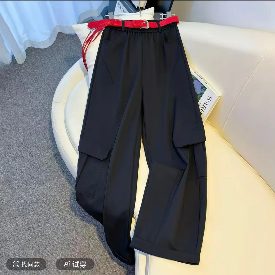 滨莉家【6918】秋季美式慵懒风宽松休闲工装阔腿裤