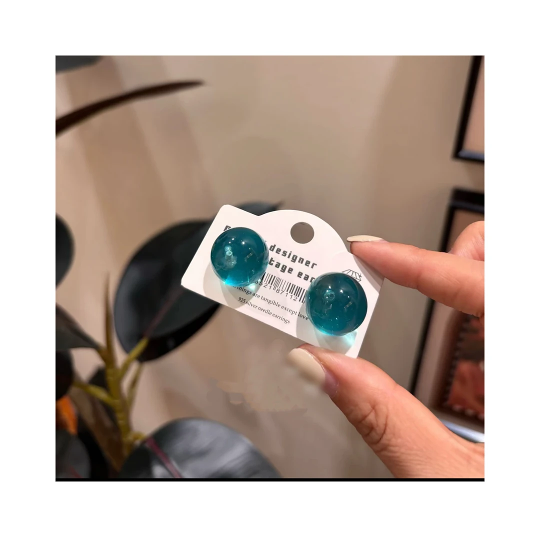 非金属树脂耳饰 韩国夏日冰透感蓝色豆豆耳钉