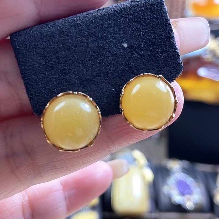琥珀银S925镶嵌耳饰耳环