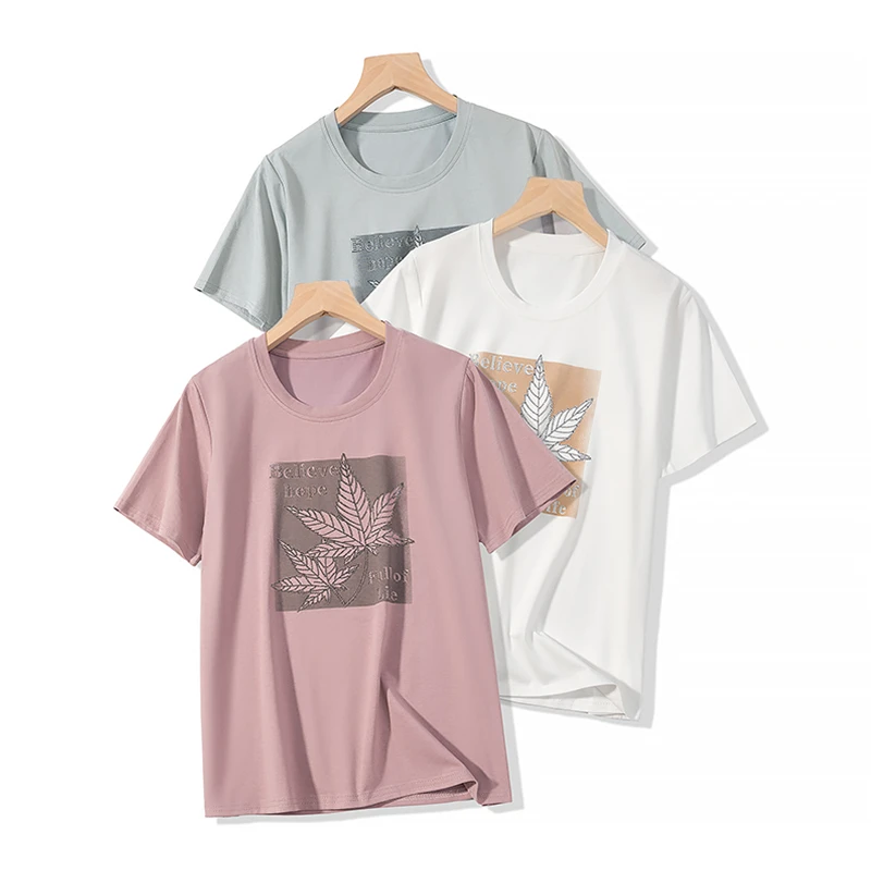 冰爽一夏！夏季新款全棉亲肤透气重工烫钻短袖百搭显瘦T恤女#L072