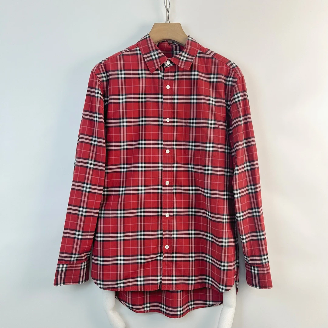 95新 BURBERRY/博柏利 97新/m码/经典红色格纹长袖衬衫/0026