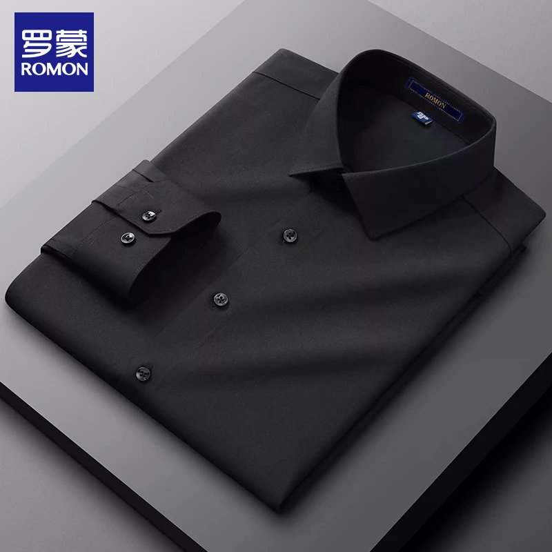 【含桑蚕丝+莫代尔】罗蒙白衬衫长袖男士男装上班抗皱商务蓝衬衣