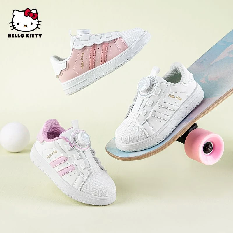 HelloKitty童鞋低帮板鞋2024春秋季新款纽扣软底轻便儿童小白鞋