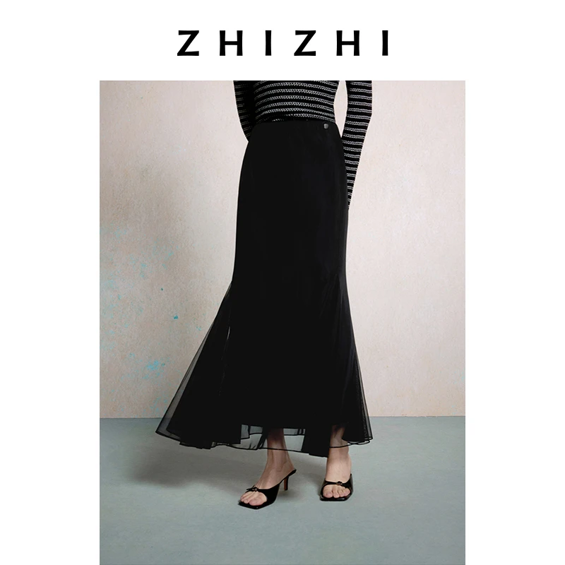 致知 仲春词 网纱鱼尾半裙25年秋季新款薄纱轻柔有弹ZZ2EAWB9028