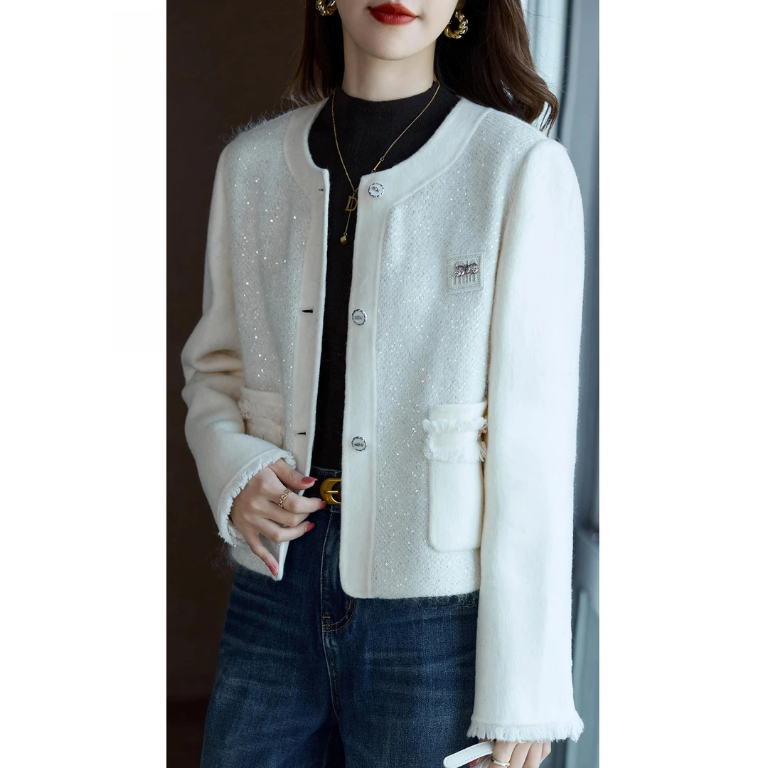 韩系百搭双面呢小个子大衣女秋冬新款高级感加厚羊毛呢外套小香风