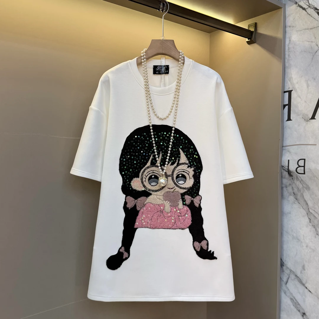 2025休闲欧货大码亮片小女孩时尚宽松设计感胖mm显瘦上衣85405