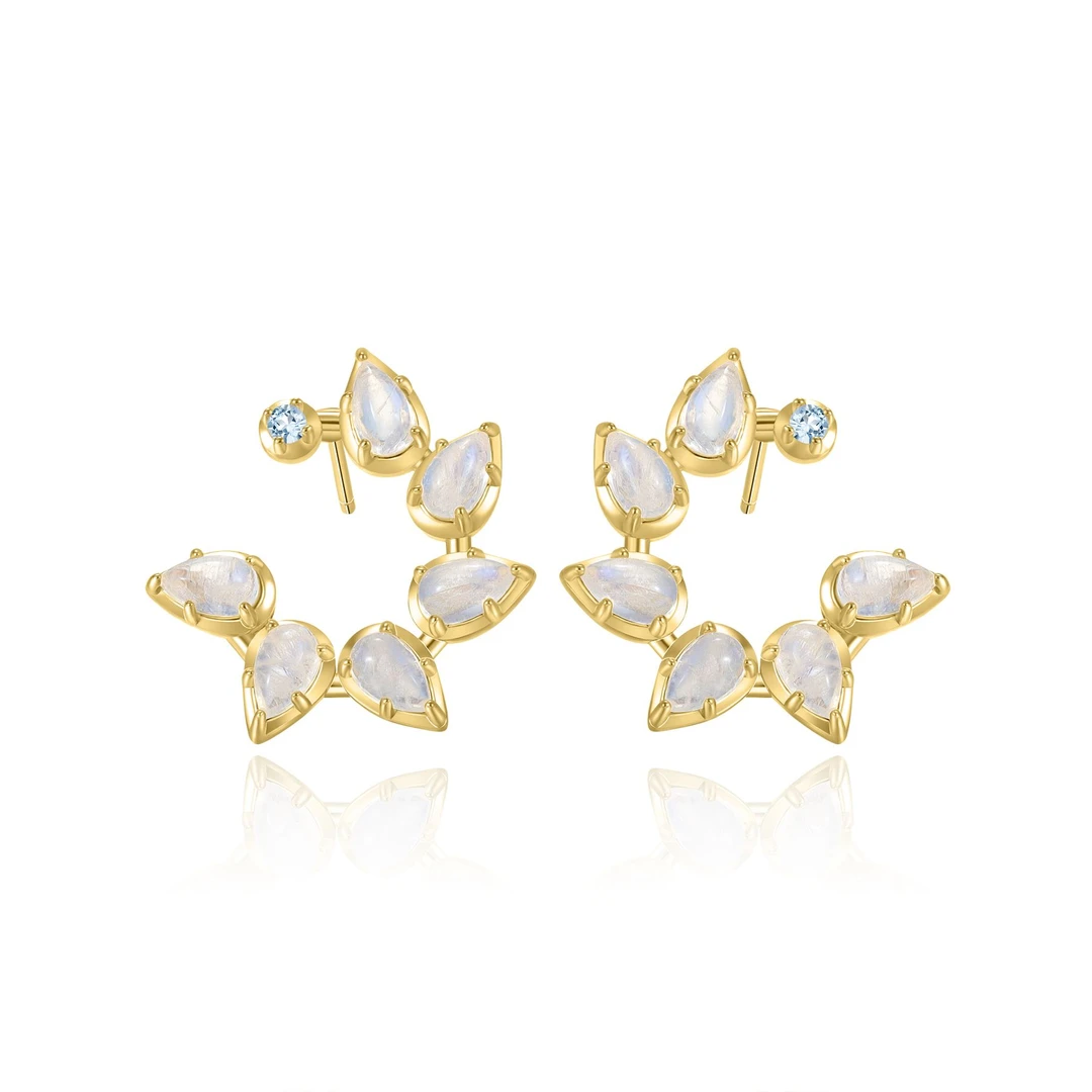 茉莉仙子原创设计 奶油蓝月光石耳环耳坠耳钉S925银镀金色不掉色