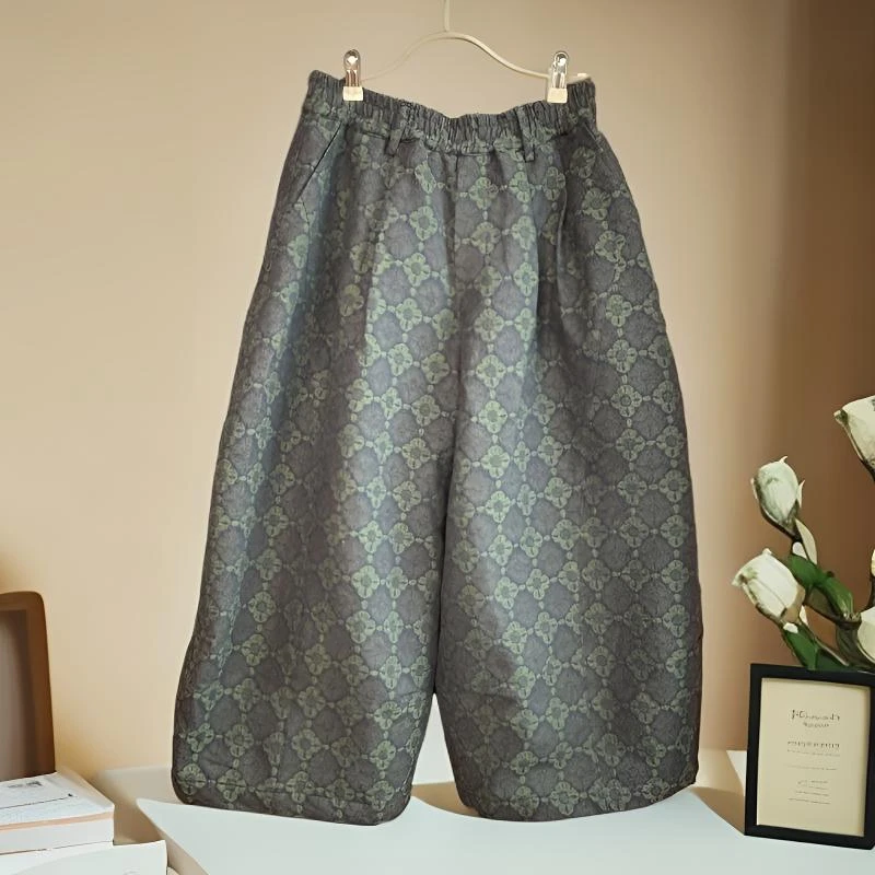 秋冬新款色织双面提花碎花时尚休闲加棉加厚九分裤