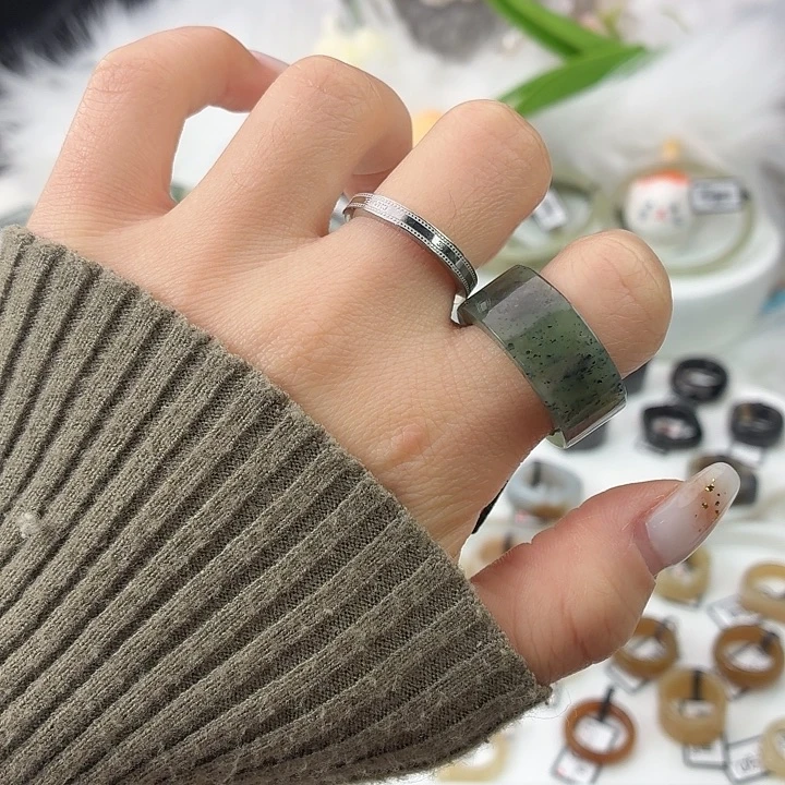 和田玉（糖玉）未镶嵌戒指S84青花直切18.7