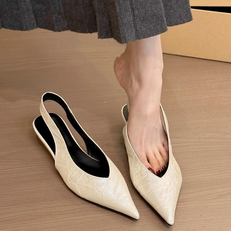 法式气质坡跟尖头后空穆勒鞋包头凉鞋女2025夏季温柔仙女风晚晚鞋