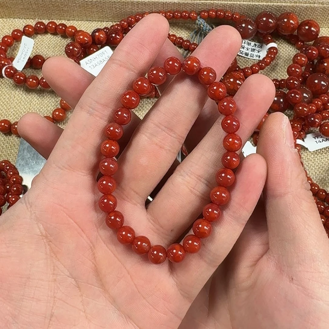 南红玛瑙手链未镶嵌原矿南红手串 7mm瓦西车厘子