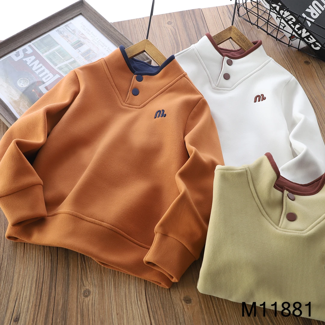 【MIEVE DUCK】冬季儿童长袖立领加绒卫衣百搭年款年服厚打底11881