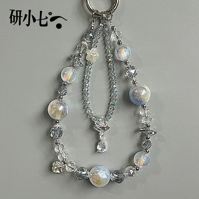 研小七光变淡蓝水晶花花手机链挂饰防丢挂绳轻奢高端闺蜜礼物C137