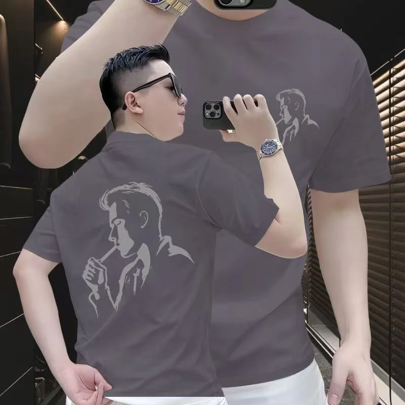 阴影男人 2025新款高品质轻奢百搭短袖印花圆领宽松半袖潮流男士