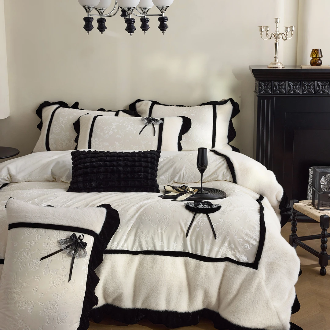 法式少女心冬季加厚牛奶绒四件套雕花绒保暖加绒床单被套高端床品