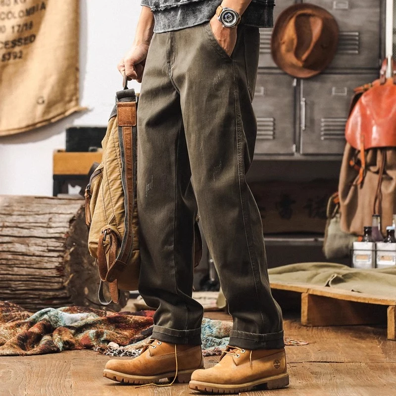 美式复古加绒牛仔裤男秋冬时尚新款双股纱弹力休闲裤男士直筒长裤