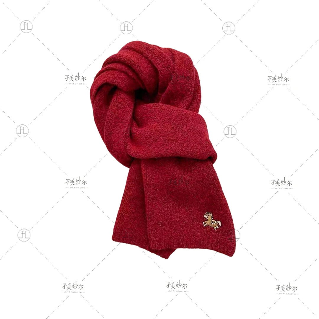 纯色小马刺绣针织围巾 13002