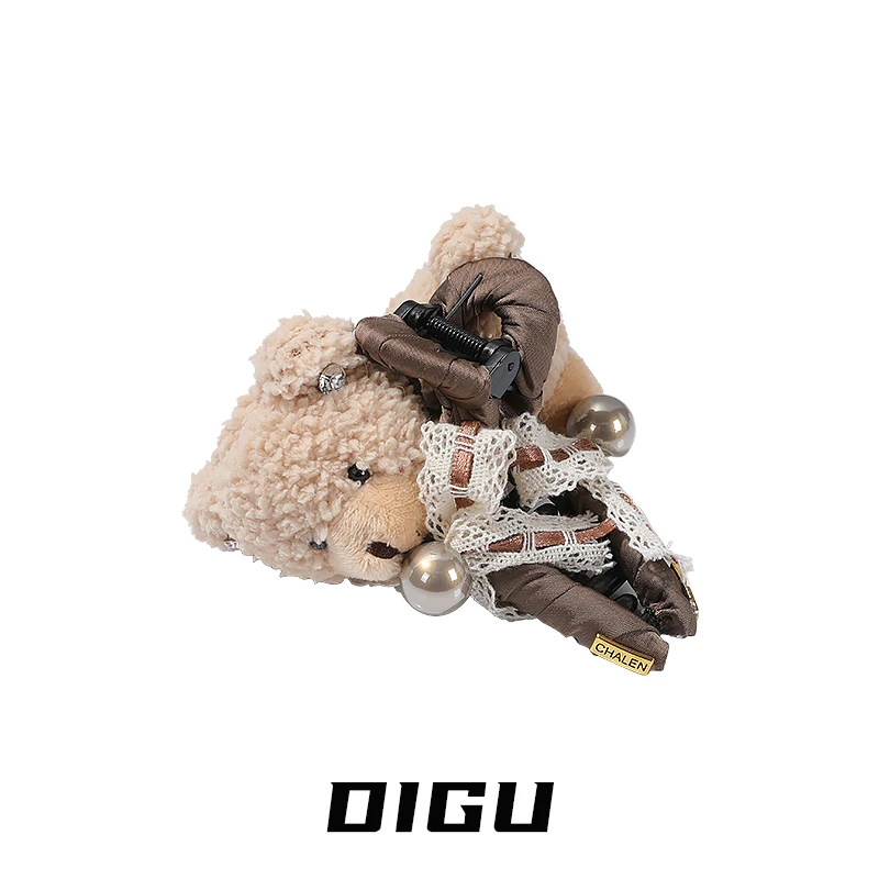 嘀咕家可爱蝴蝶结毛绒绒小熊抓夹卡通大鲨鱼夹后脑勺盘发发饰头饰