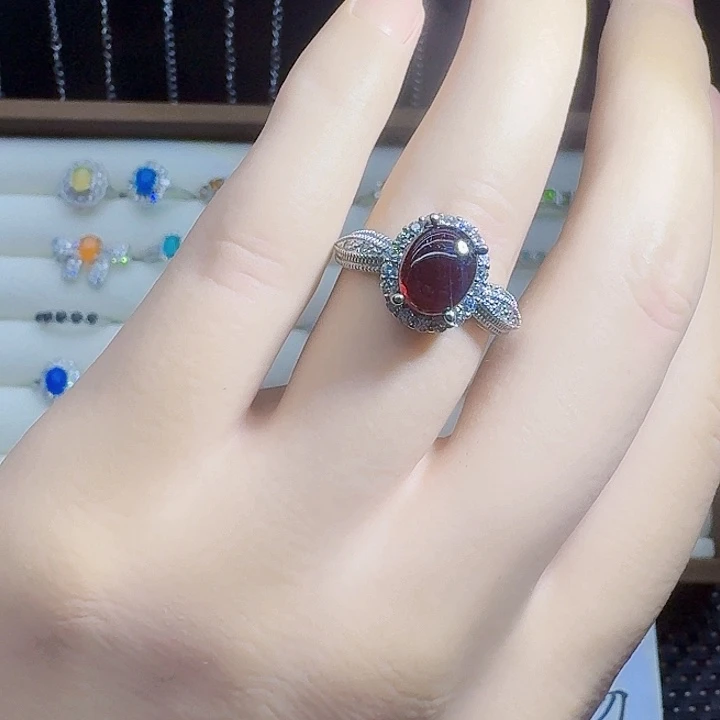 戒指石榴石银S925镶嵌