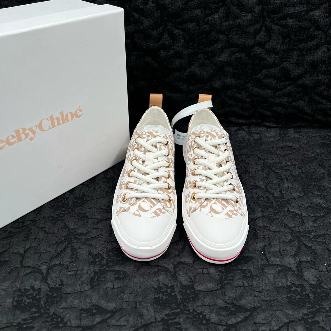 SeeByChloe 白棕满印logo帆布板鞋 37码/99新/原盒防尘袋