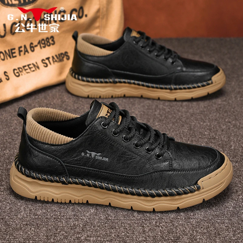 公牛世家男士春季低帮时尚休闲鞋英伦风时尚冬季鞋子运动百搭男鞋