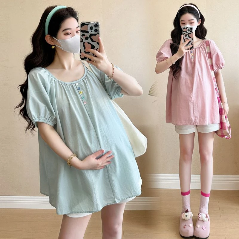 孕妇法式娃娃衫甜美减龄宽松上衣+托腹短裤休闲外穿两件套