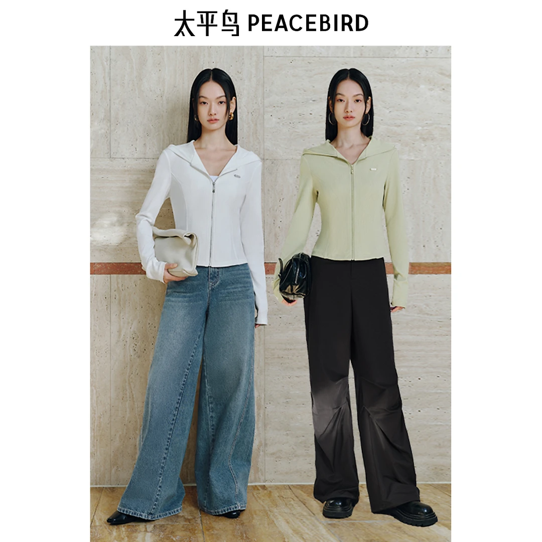 太平鸟连帽卫衣外套流光风腰部鱼骨线修身拉链多色百搭AACRF1469