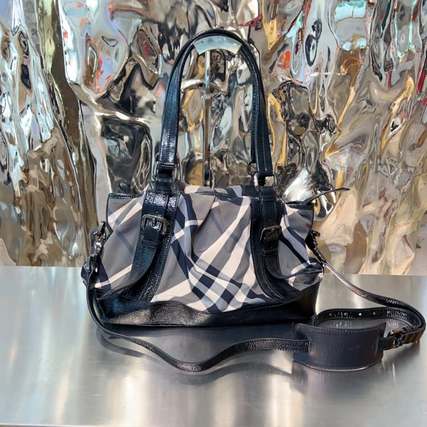 95新 BURBERRY/博柏利 Burberry 蓝黑色 格纹 单肩斜挎包 /0000