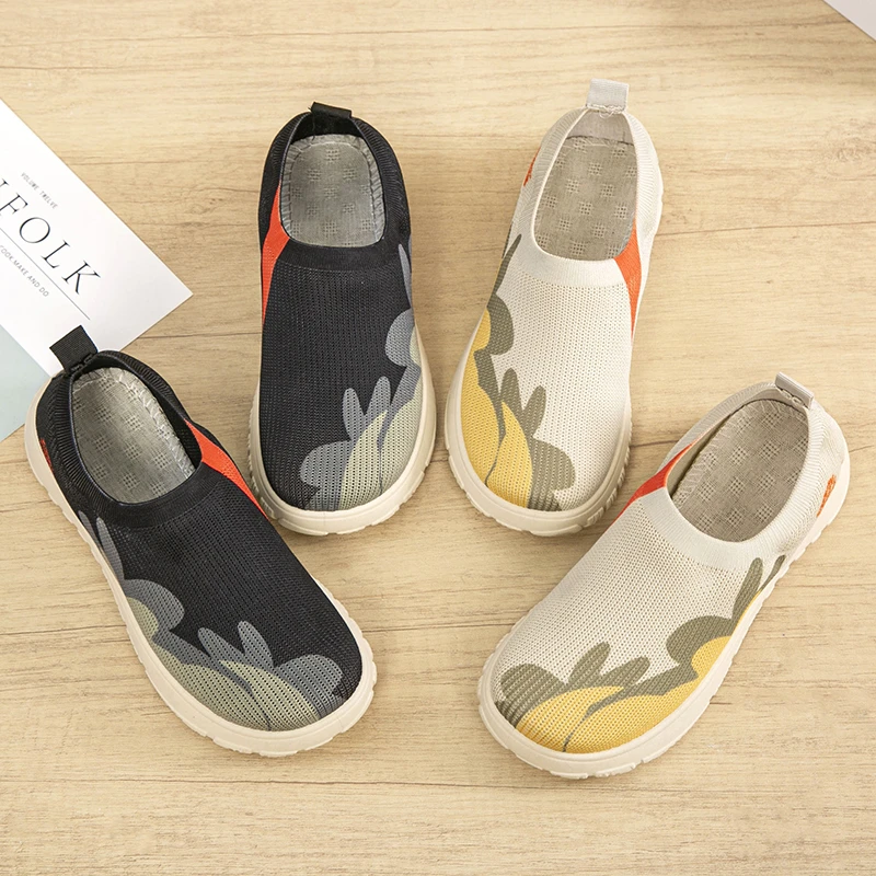 秋季一脚蹬飞织布鞋软底妈妈鞋百搭懒人鞋