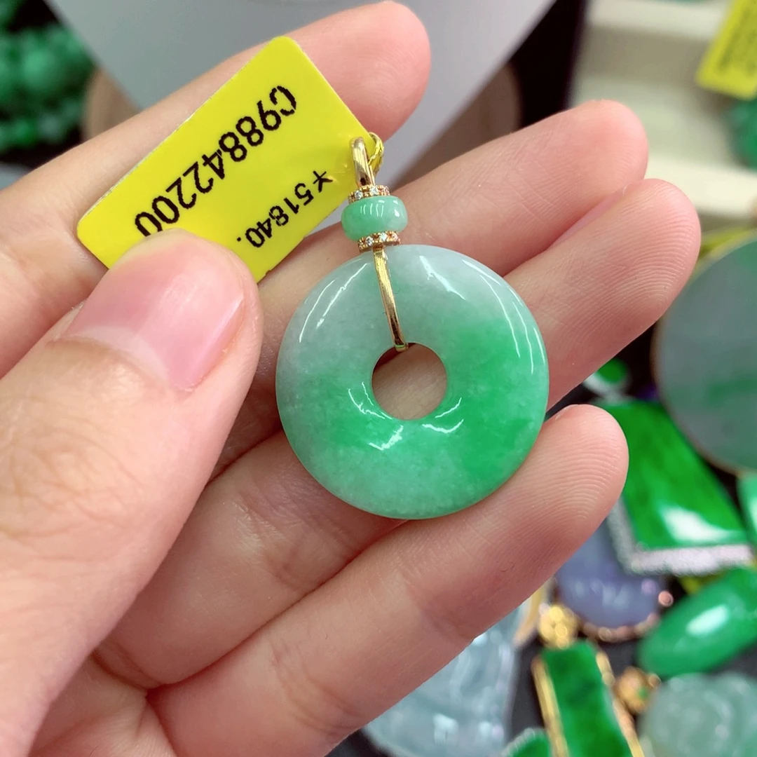 吊坠(不含链)18K金镶嵌翡翠