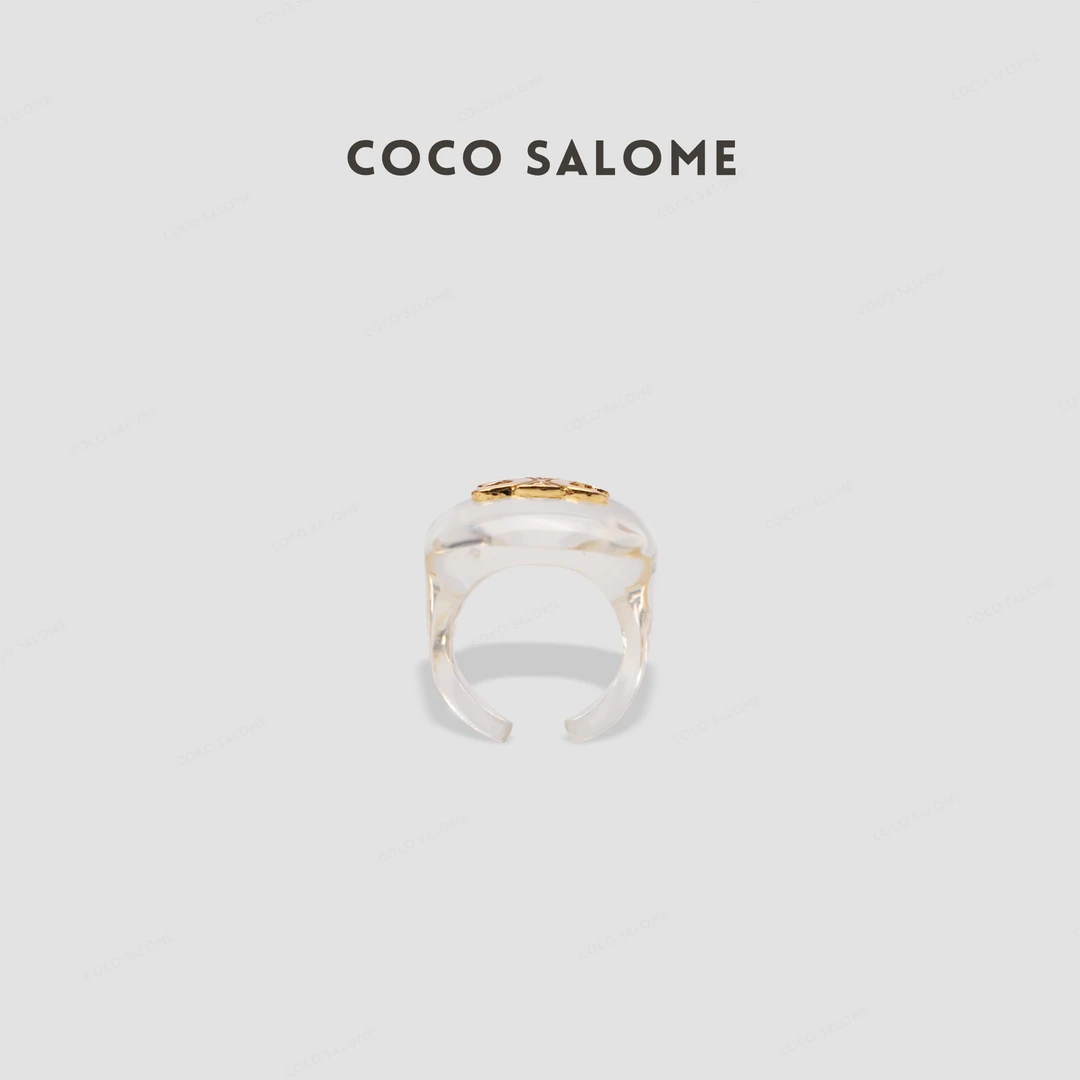 铜合金亚克力戒指 上新 开口透明金色戒指女B144