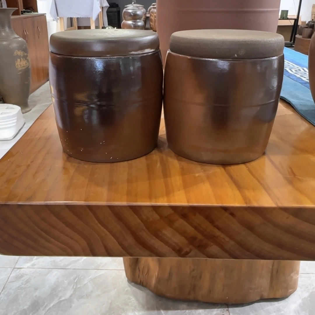 罐糕*雷氏陶瓷 柴烧直筒茶叶罐一对（微瑕）