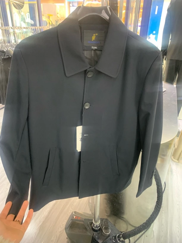 春季男长袖翻领男士春秋纯色色夹克商务时尚春季黑色男款套装扣子