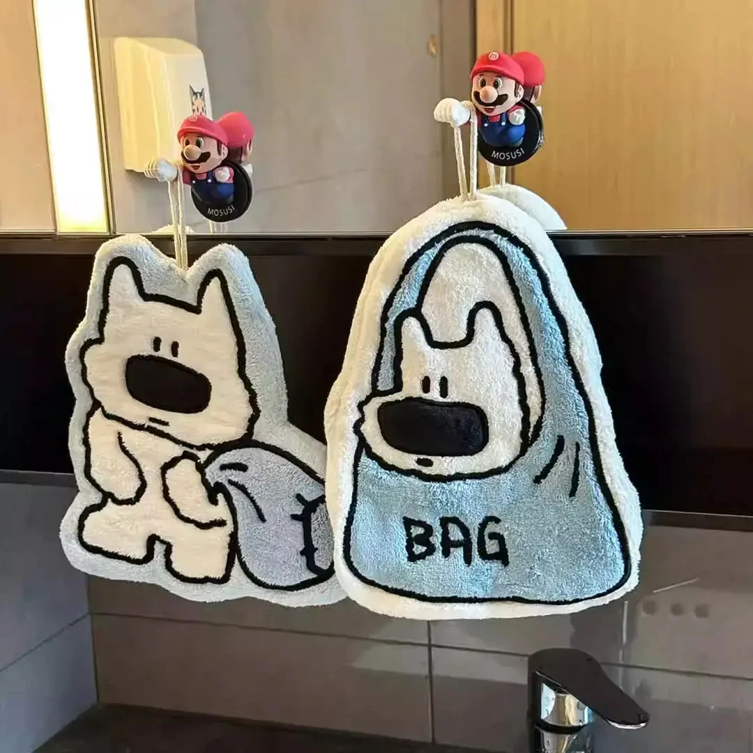 可爱小狗擦手巾挂式超强吸水加厚毛巾手帕不发臭珊瑚绒手巾厨房LX