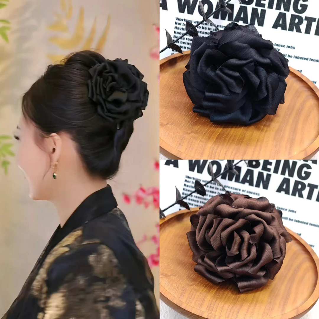 【燕姐专属】韩国新款高级金丝纱富贵牡丹花抓夹