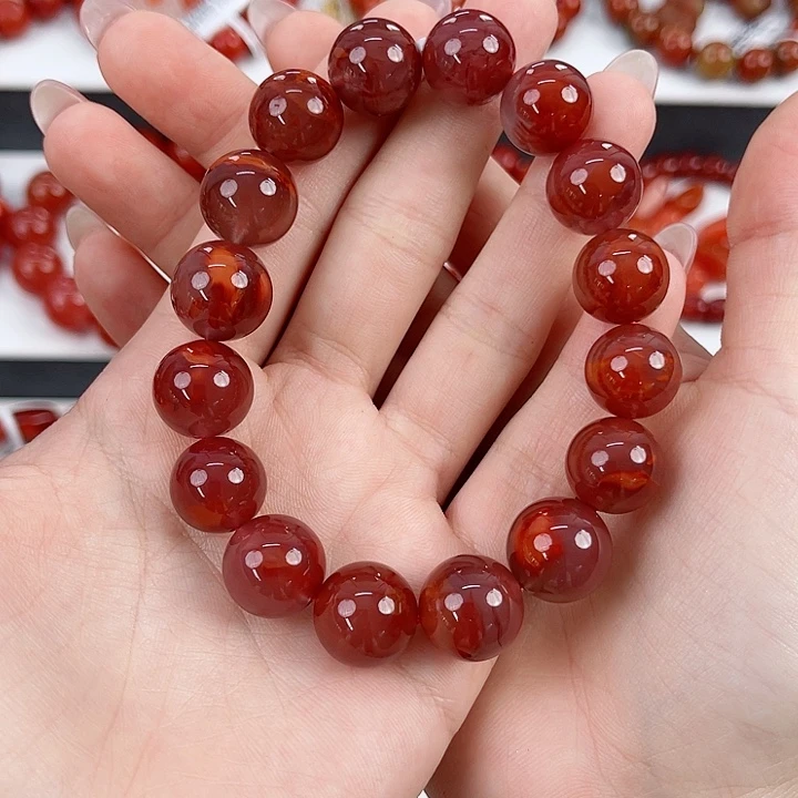 未镶嵌瓦西牛血红火焰13mm手串南红玛瑙
