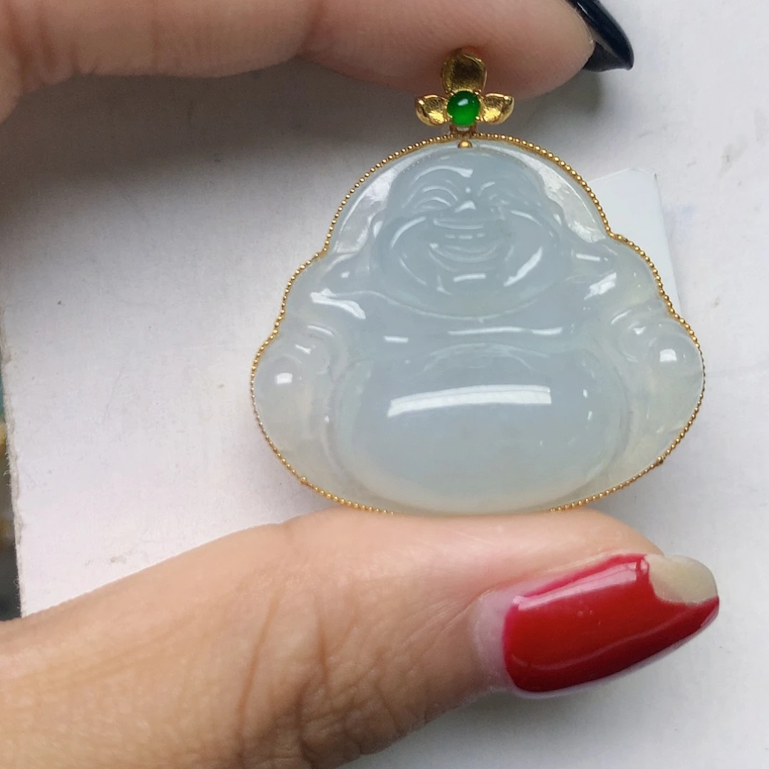 翡翠18K金镶嵌颈饰天然翡翠