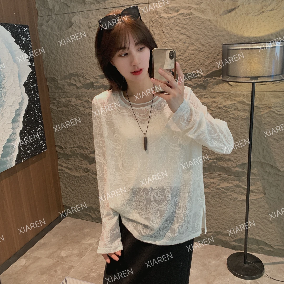 XIAREN【蕾丝T】清冷系禅意衣服女出游服装女潮流休闲服上衣显气质
