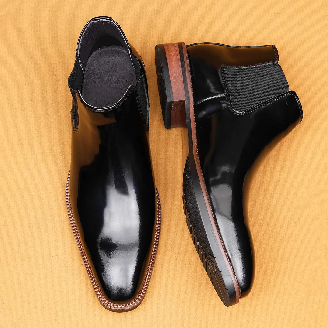 路易圣戈希男款切尔西马丁靴英伦风潮流亮面鞋男高帮西装正装皮靴