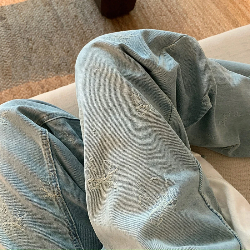 时髦孕妇装新款蝴蝶结提花重工刺绣直筒阔腿孕妇猪鼻扣调节牛仔裤